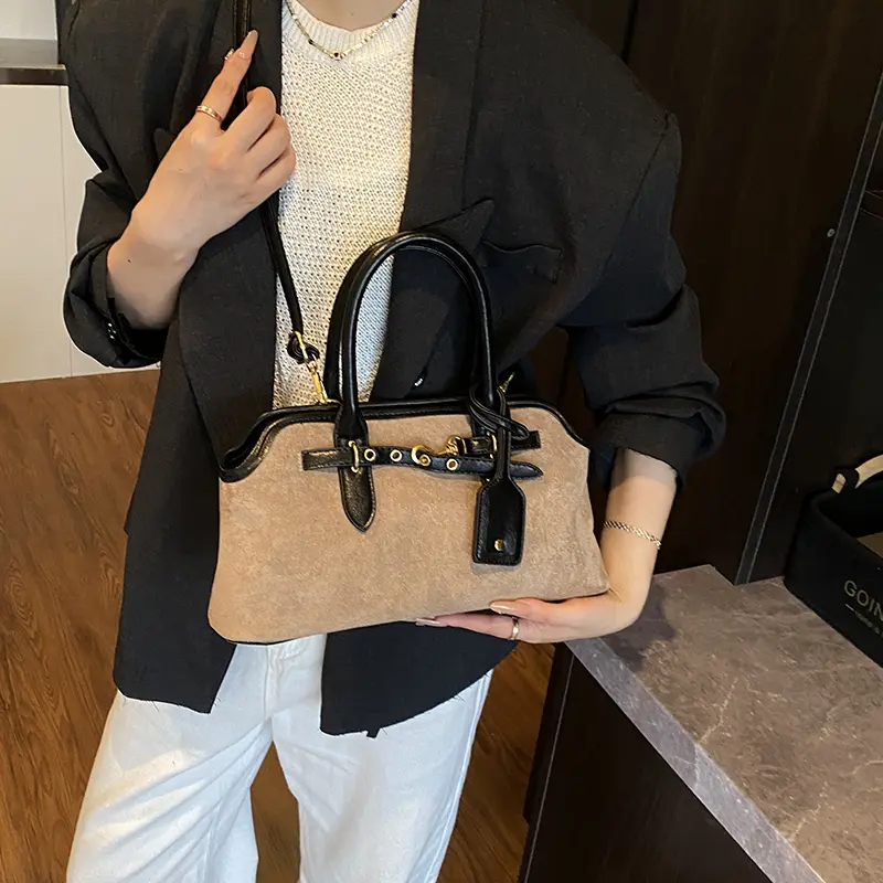 LEFTSIDE Women PU Suede Shoulder Bag 2025 Winter Retro Short Handle Tote Bag Luxury Designer New Trend Handbags and Purses