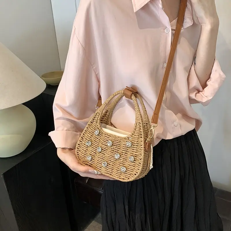LEFTSIDE Small Weave Tote Bags for Women 2025 Summer New Fashion Shoulder Bags Lady Handbag Females Straw Beach Crossbody Bag