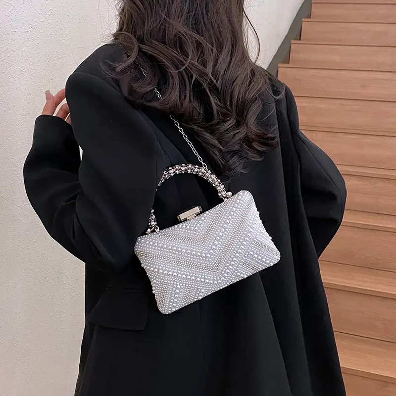 LEFTSIDE Sweet Beads Handle Mini Handbags Women 2025 Summer Fashion Trend Brand Luxury Party Chain Shoulder Crossbody Bag