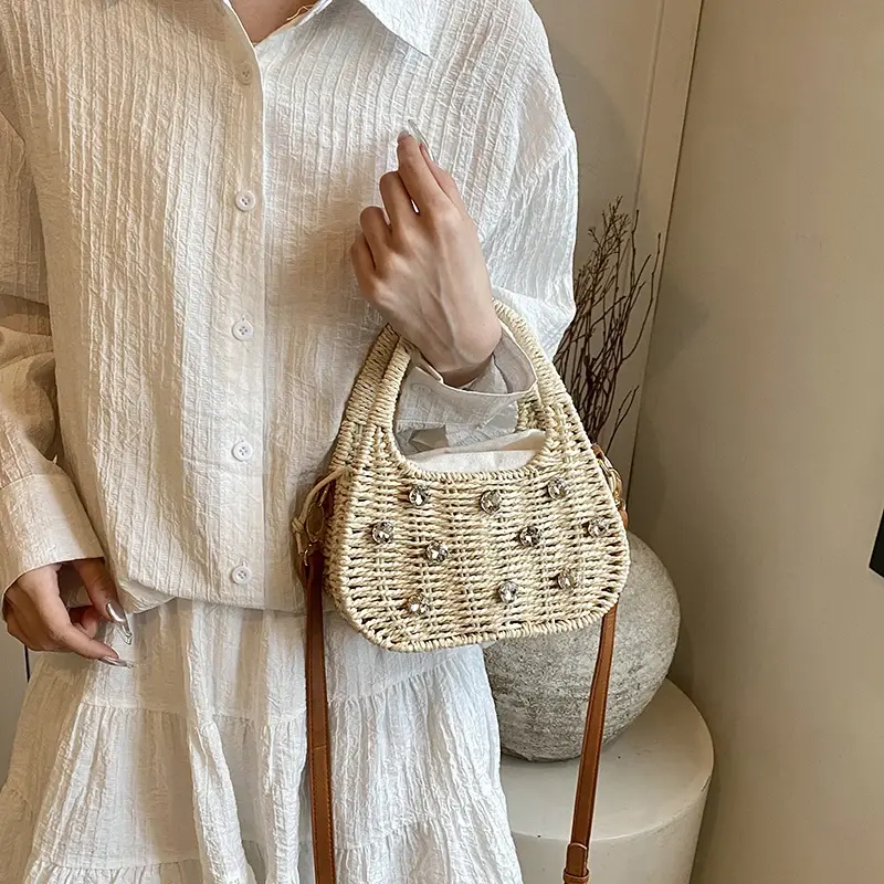 LEFTSIDE Small Weave Tote Bags for Women 2025 Summer New Fashion Shoulder Bags Lady Handbag Females Straw Beach Crossbody Bag