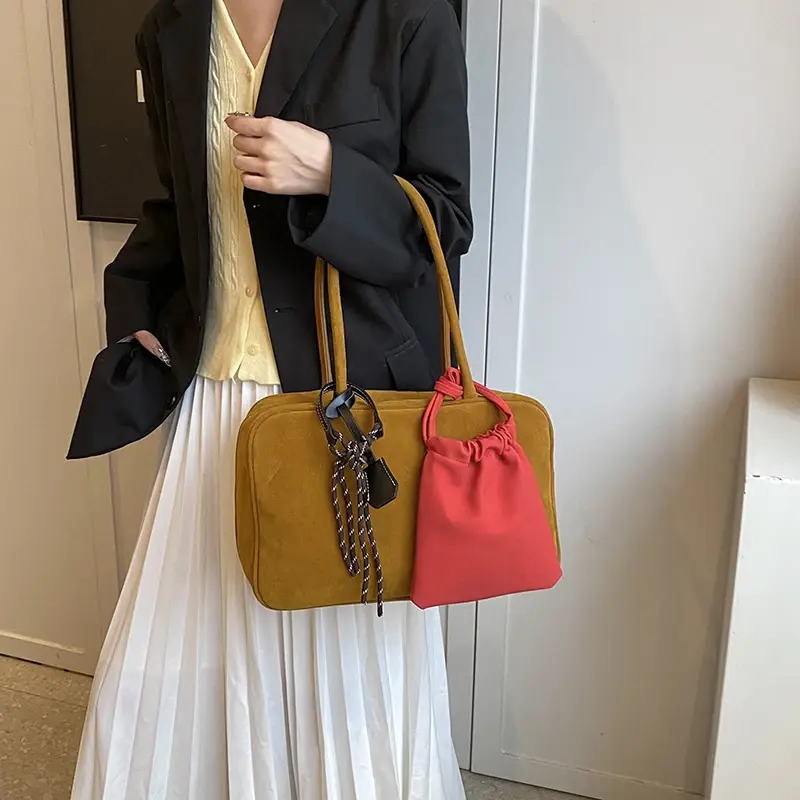 LEFTSIDE NUBUCK Shoulder Bags Lady Tote Bag for Women 2025 Winter New Trend Y2K Korean Fashion Design Handbags and Purses
