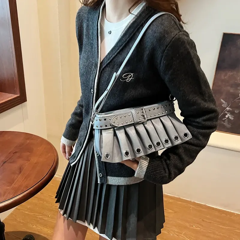 LEFTSIDE Punk Style Rivets Design Small PU Leather Shoulder Bags for Women 2024 Y2K Fashion Luxury Crossbody Bag Female Handbags