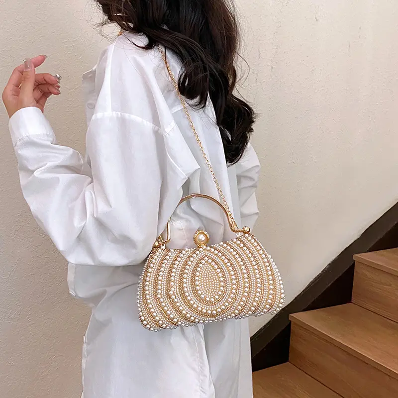 LEFTSIDE Sweet Beads Handle Mini Handbags Women 2025 Summer Fashion Trend Brand Luxury Party Chain Shoulder Crossbody Bag