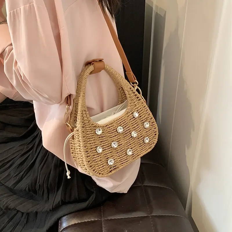 LEFTSIDE Small Weave Tote Bags for Women 2025 Summer New Fashion Shoulder Bags Lady Handbag Females Straw Beach Crossbody Bag