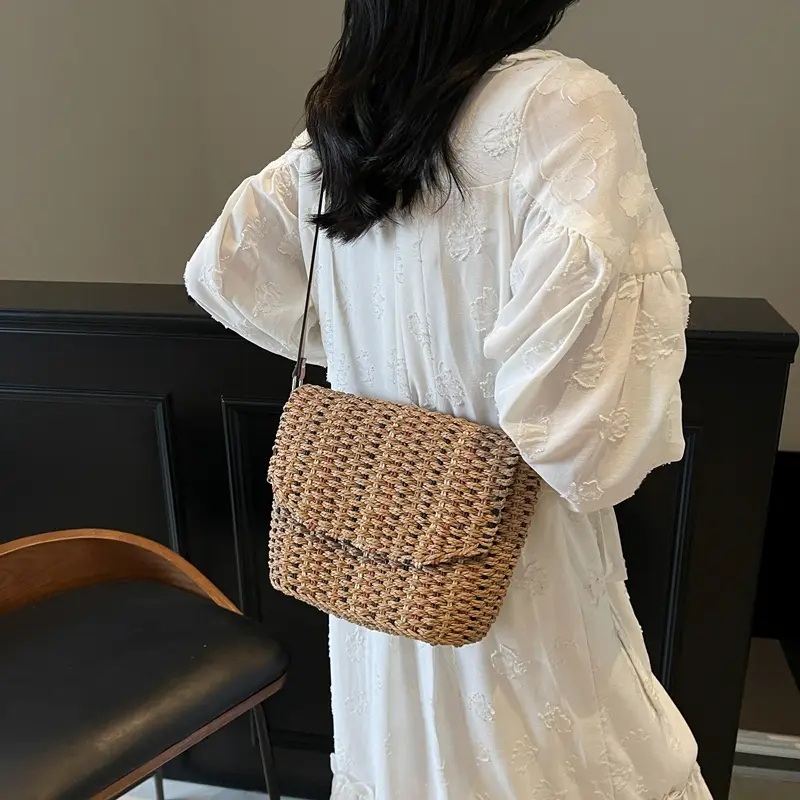LEFTSIDE Weave Small Straw Flap Shoulder Bags for Women 2025 Summer New Trend Crossbody Bag Females Simple Beach Bags Handbags