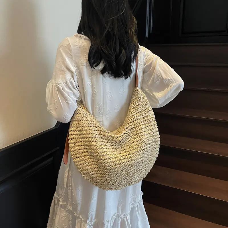 LEFTSIDE Big Woven Straw Shoulder Bags for Women 2025 New Summer French Style  Raffia Tote Bag Females Beach Bags Handbags