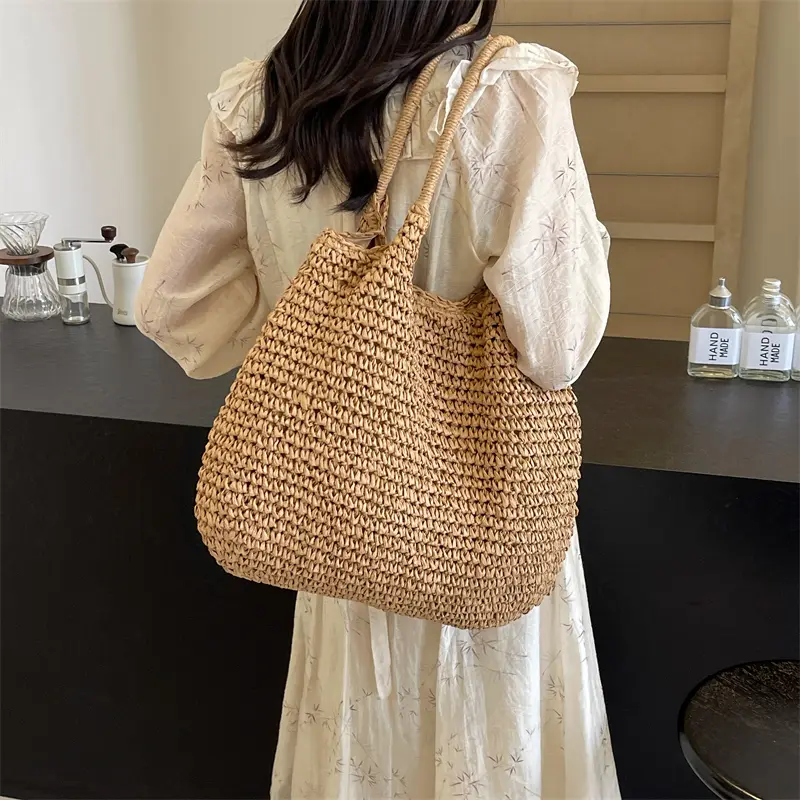 Large Straw Underarm Bags For Women 2025 Simple Korean Fashion Summer Shoulder Bags Lady Travel Handbags Females Weave Beach Bag