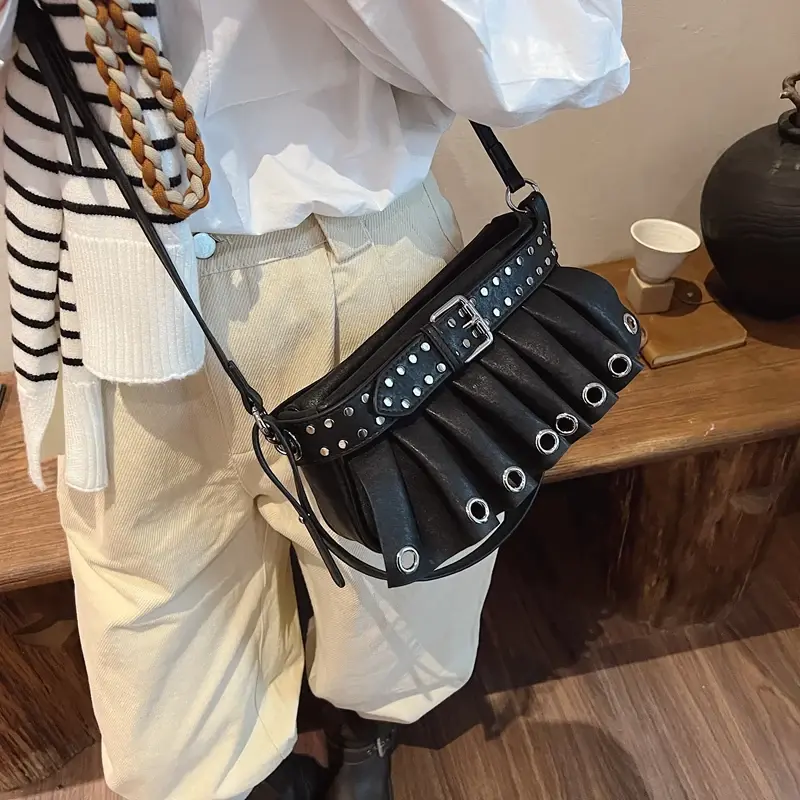 LEFTSIDE Punk Style Rivets Design Small PU Leather Shoulder Bags for Women 2024 Y2K Fashion Luxury Crossbody Bag Female Handbags