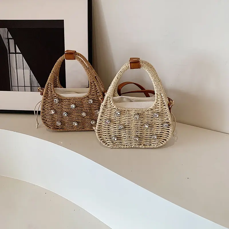 LEFTSIDE Small Weave Tote Bags for Women 2025 Summer New Fashion Shoulder Bags Lady Handbag Females Straw Beach Crossbody Bag