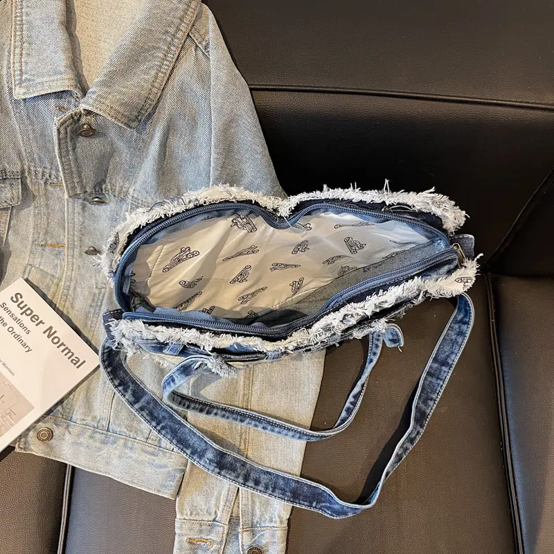LEFTSIDE Small Denim heart-shaped Underarm Bags for Women 2025 Y2K Ladies Shoulder Bag Females Handbags and Purses Crossbody Bag