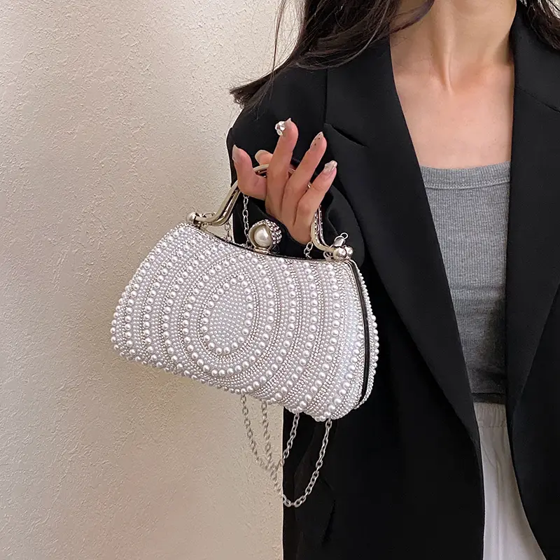 LEFTSIDE Sweet Beads Handle Mini Handbags Women 2025 Summer Fashion Trend Brand Luxury Party Chain Shoulder Crossbody Bag