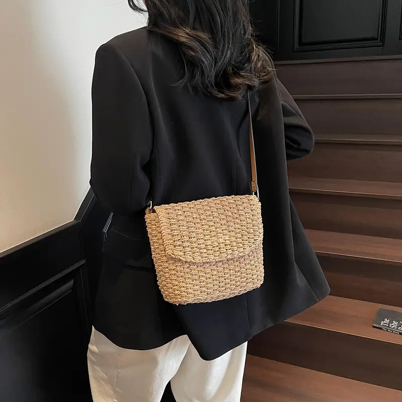 LEFTSIDE Weave Small Straw Flap Shoulder Bags for Women 2025 Summer New Trend Crossbody Bag Females Simple Beach Bags Handbags