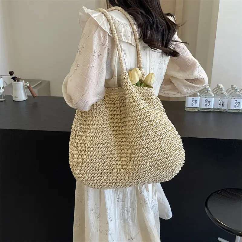 Large Straw Underarm Bags For Women 2025 Simple Korean Fashion Summer Shoulder Bags Lady Travel Handbags Females Weave Beach Bag