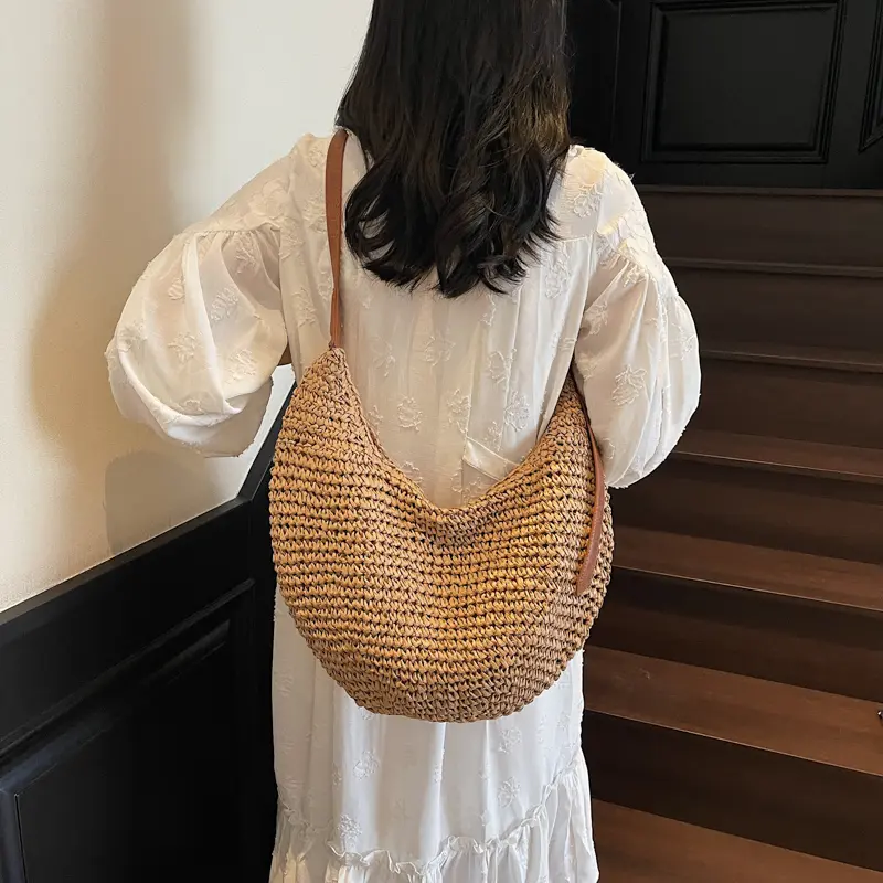 LEFTSIDE Big Woven Straw Shoulder Bags for Women 2025 New Summer French Style  Raffia Tote Bag Females Beach Bags Handbags