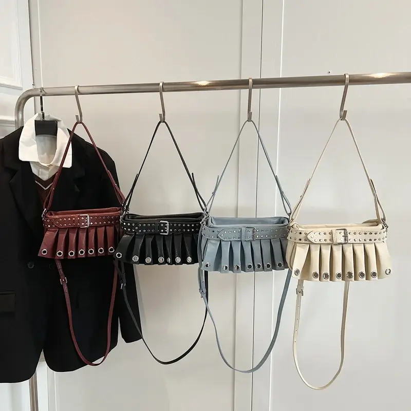 LEFTSIDE Punk Style Rivets Design Small PU Leather Shoulder Bags for Women 2024 Y2K Fashion Luxury Crossbody Bag Female Handbags