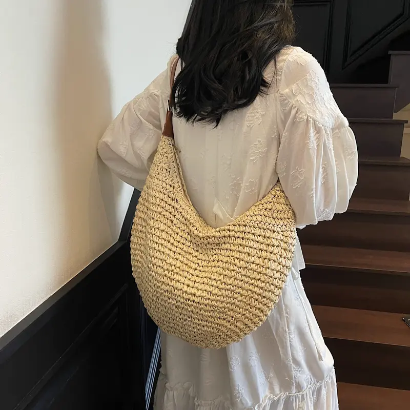 LEFTSIDE Big Woven Straw Shoulder Bags for Women 2025 New Summer French Style  Raffia Tote Bag Females Beach Bags Handbags
