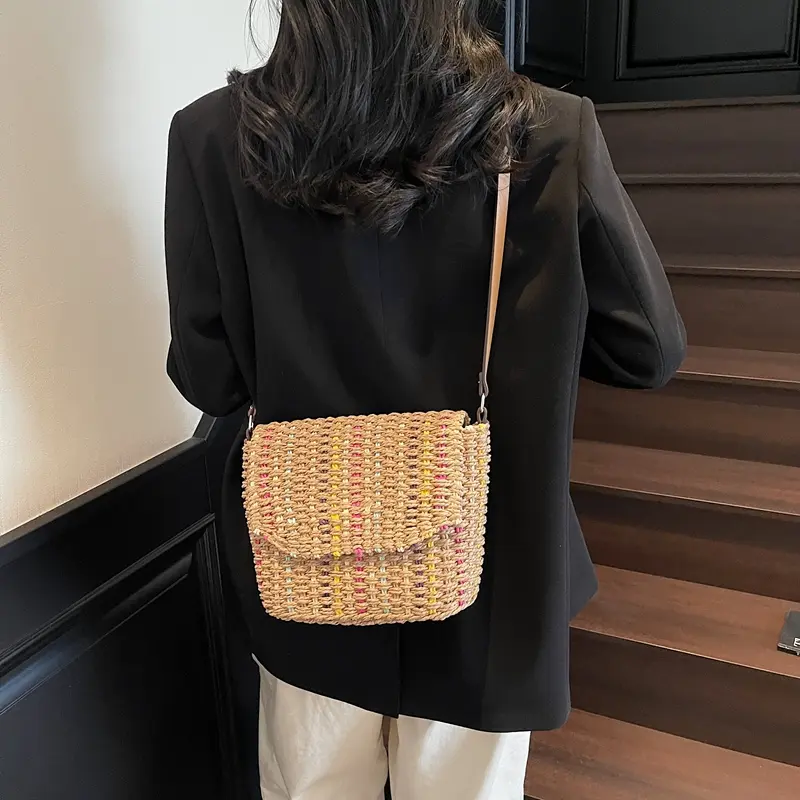 LEFTSIDE Weave Small Straw Flap Shoulder Bags for Women 2025 Summer New Trend Crossbody Bag Females Simple Beach Bags Handbags