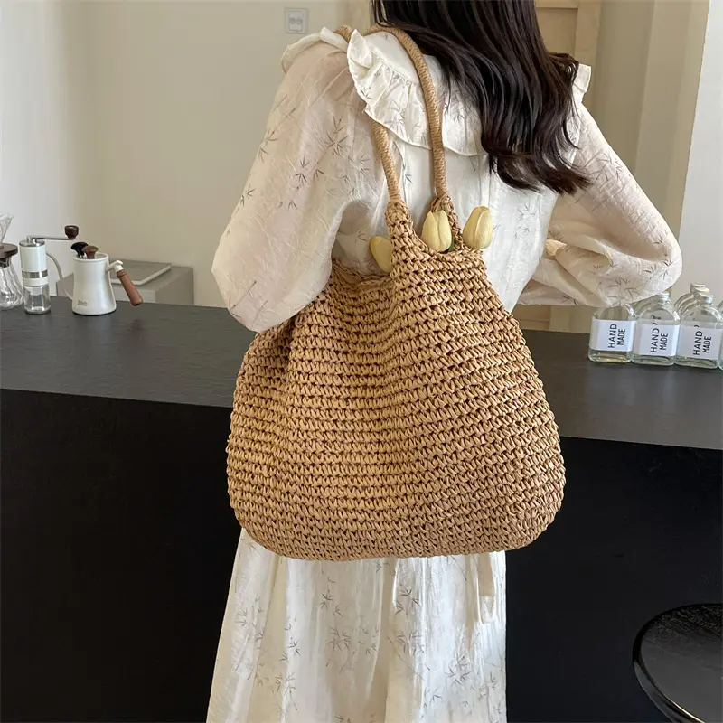 Large Straw Underarm Bags For Women 2025 Simple Korean Fashion Summer Shoulder Bags Lady Travel Handbags Females Weave Beach Bag