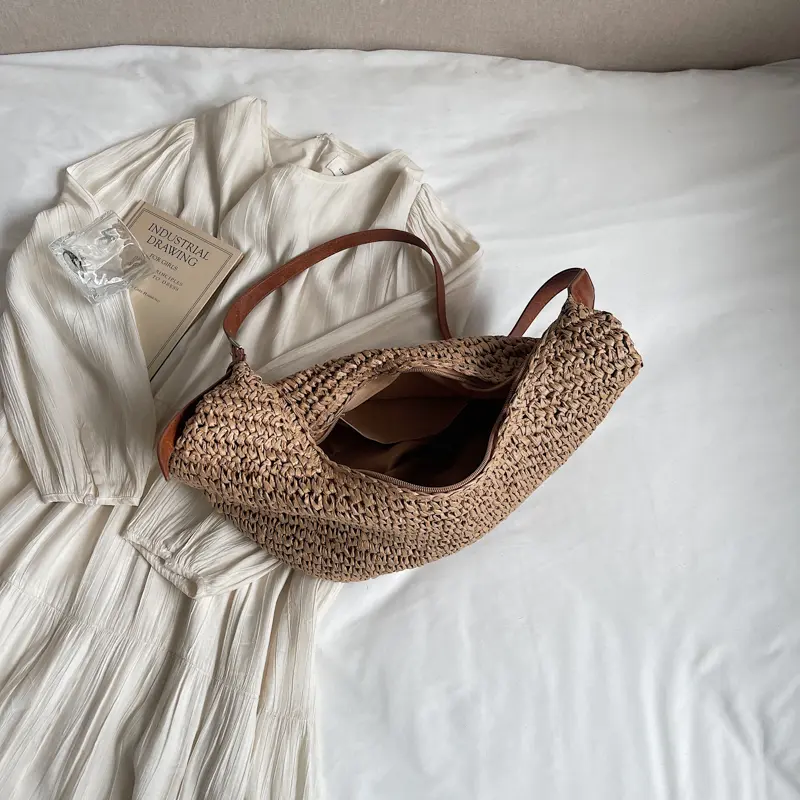 LEFTSIDE Big Woven Straw Shoulder Bags for Women 2025 New Summer French Style  Raffia Tote Bag Females Beach Bags Handbags
