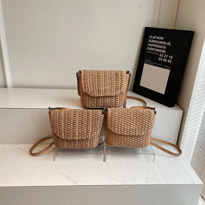 LEFTSIDE Weave Small Straw Flap Shoulder Bags for Women 2025 Summer New Trend Crossbody Bag Females Simple Beach Bags Handbags