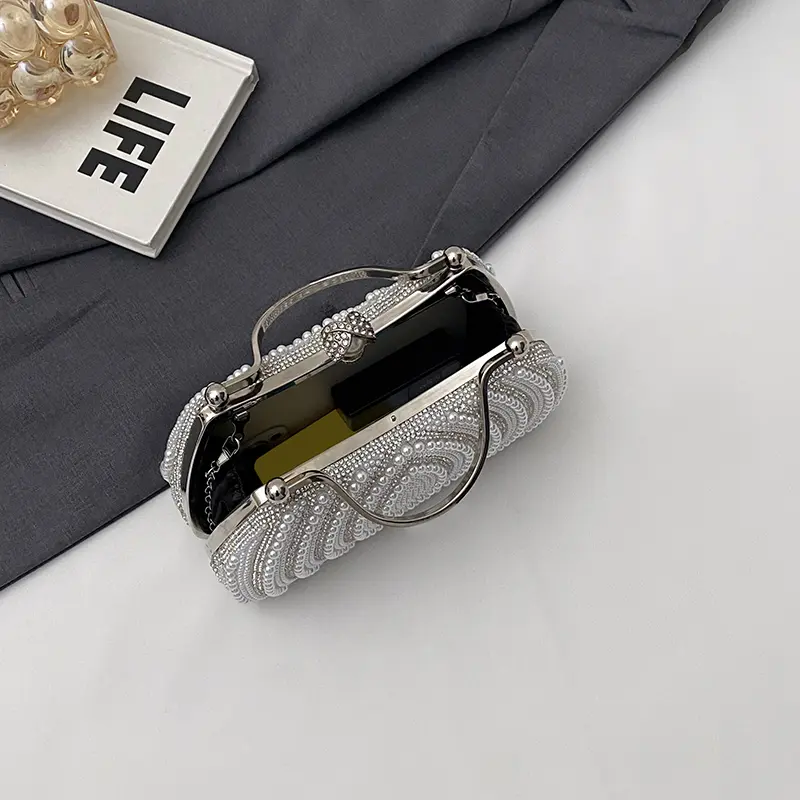 LEFTSIDE Sweet Beads Handle Mini Handbags Women 2025 Summer Fashion Trend Brand Luxury Party Chain Shoulder Crossbody Bag