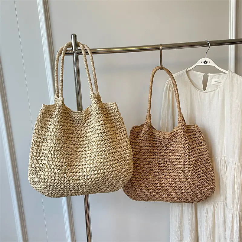 Large Straw Underarm Bags For Women 2025 Simple Korean Fashion Summer Shoulder Bags Lady Travel Handbags Females Weave Beach Bag