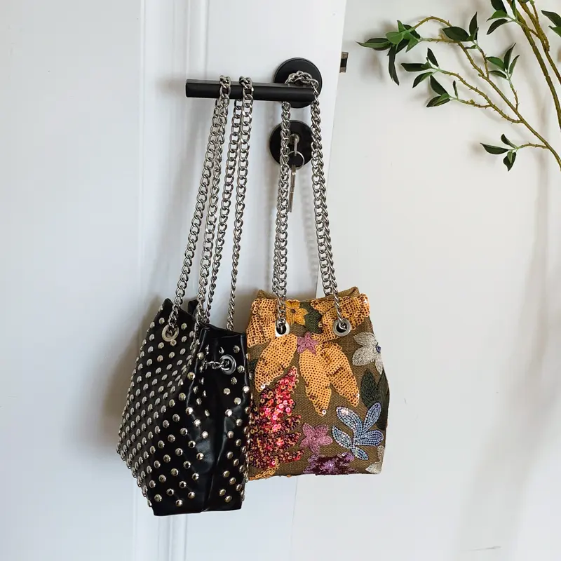 LEFTSIDE Retro Small Rivets PU Leather Shoulder Bag for Women 2025 Punk Style Bucket Handbags and Purses Females Crossbody Bags