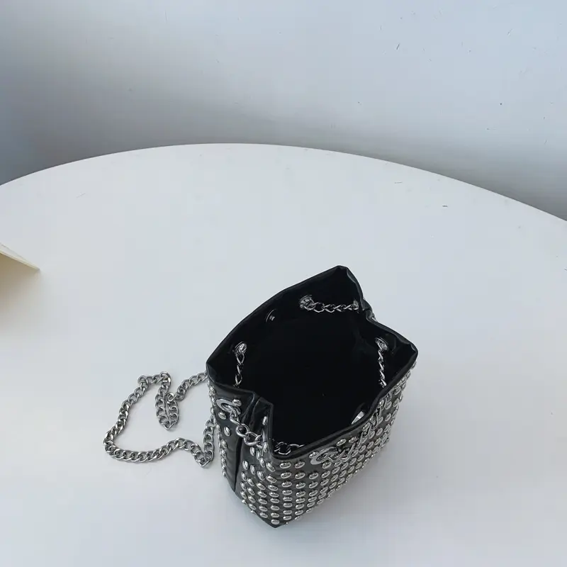 LEFTSIDE Retro Small Rivets PU Leather Shoulder Bag for Women 2025 Punk Style Bucket Handbags and Purses Females Crossbody Bags