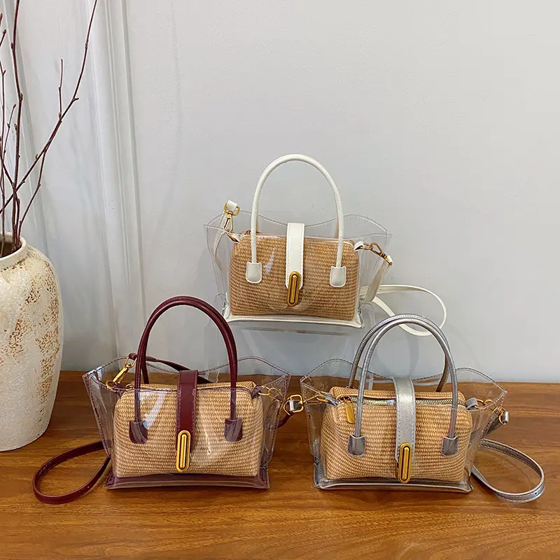 LEFTSIDE Small PVC Transparent Shoulder Bags for Women 2025 Summer Straw Handbags and Purses Female Travel Shoulder Tote Bag