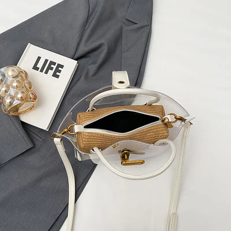 LEFTSIDE Small PVC Transparent Shoulder Bags for Women 2025 Summer Straw Handbags and Purses Female Travel Shoulder Tote Bag