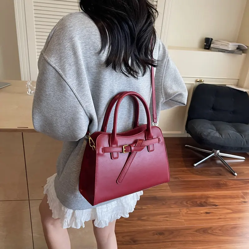 LEFTSIDE 2025 Red New Luxury Small PU Leather Solid Color Handbags and Purses Women's Crossbody Bag Short Handle Shoulder Bags
