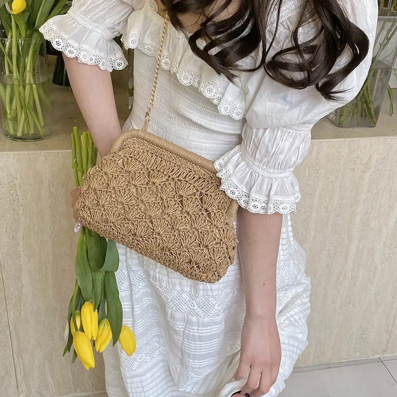 LEFTSIDE Weave Small Straw Shoulder Bags for Women 2025 Summer New Trend Crossbody Bag Females Chain ​Raffia Beach Bags Handbags