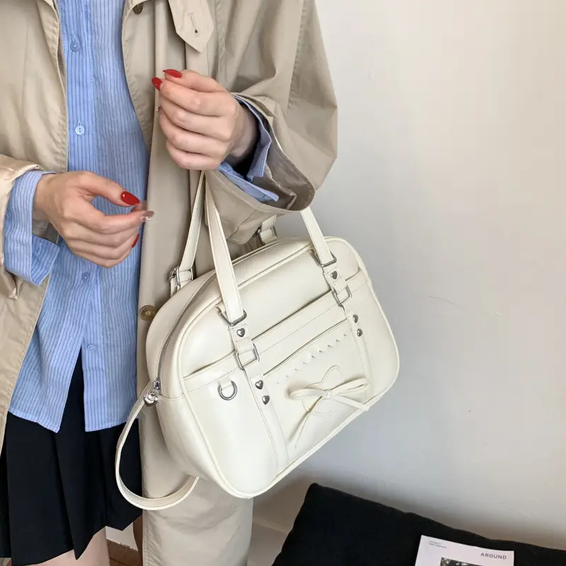 LEFTSIDE Retro Japanese Style Square Shoulder Bags for Women Small PU Leather Tote Bag 2025 Designer Bow Purses and Handbags