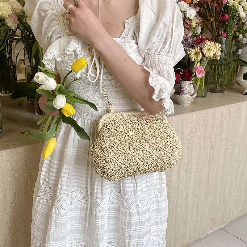 LEFTSIDE Weave Small Straw Shoulder Bags for Women 2025 Summer New Trend Crossbody Bag Females Chain ​Raffia Beach Bags Handbags