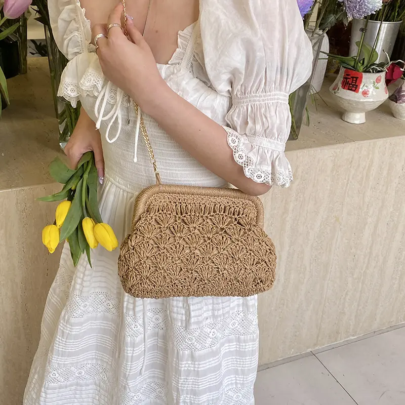 LEFTSIDE Weave Small Straw Shoulder Bags for Women 2025 Summer New Trend Crossbody Bag Females Chain ​Raffia Beach Bags Handbags
