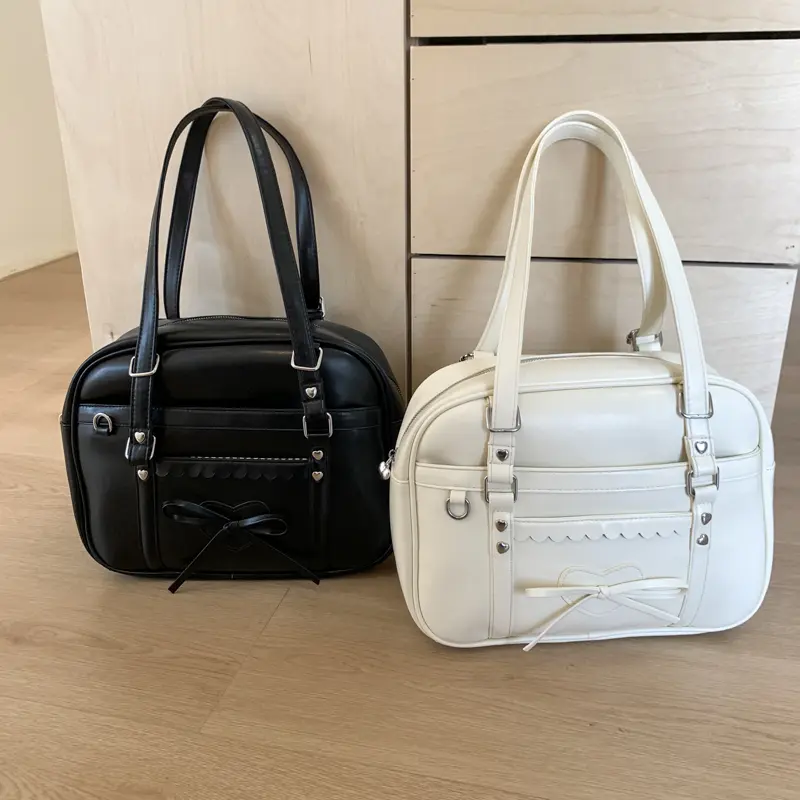 LEFTSIDE Retro Japanese Style Square Shoulder Bags for Women Small PU Leather Tote Bag 2025 Designer Bow Purses and Handbags
