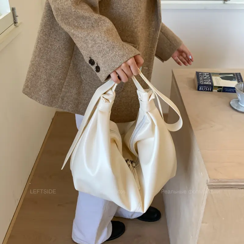 LEFTSIDE Design High Capacity PU Leather Hobo Underarm Bags Lady Winter Shoulder Bag for Women 2025 Luxury Solid Color Handbags