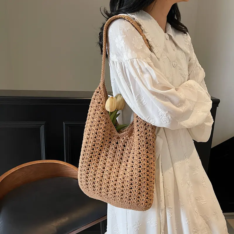 LEFTSIDE Soft Knited Bucket Bags for Women 2025 Korean Fashion Summer Shoulder Bags Handbags and Purses Weave Beach Bag