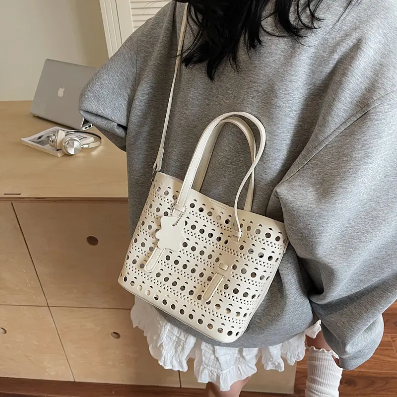 LEFTSIDE 2025 Summer New In Small PU Leather Hollow out Handbags and Purses Women's Crossbody Bag Short Handle Shoulder Bags