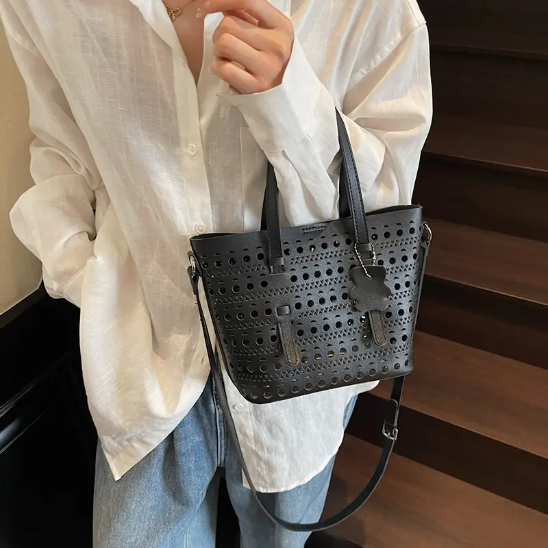 LEFTSIDE 2025 Summer New In Small PU Leather Hollow out Handbags and Purses Women's Crossbody Bag Short Handle Shoulder Bags