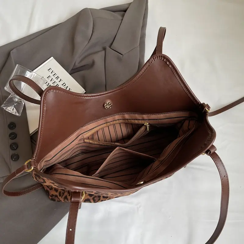 LEFTSIDE Big Leopard PU Leather Tote Bags Lady Shoulder Bag for Women 2024 Winter New Korean Fashion Vintage Handbags and Purses