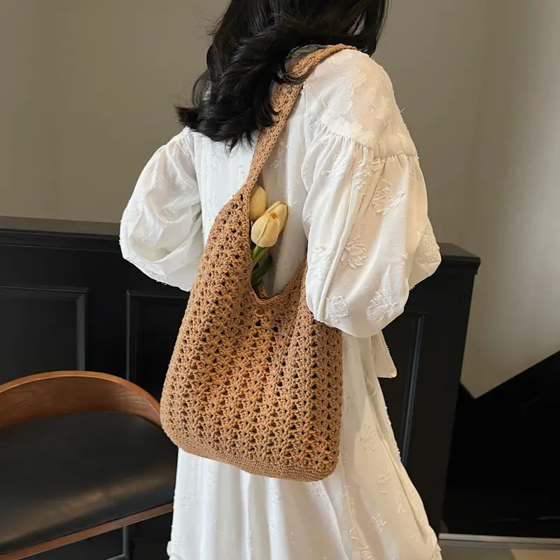 LEFTSIDE Soft Knited Bucket Bags for Women 2025 Korean Fashion Summer Shoulder Bags Handbags and Purses Weave Beach Bag