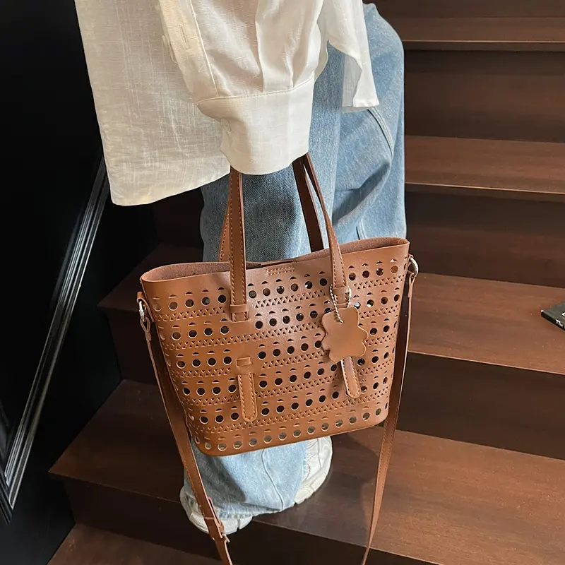 LEFTSIDE 2025 Summer New In Small PU Leather Hollow out Handbags and Purses Women's Crossbody Bag Short Handle Shoulder Bags