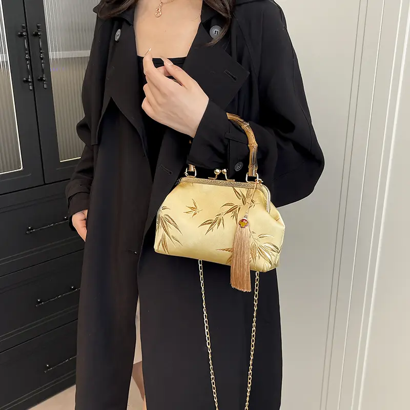 LEFTSIDE Chinese Style Small Shoulder Bags for Women 2025 Summer Short Handle Crossbody Bag Females Chain ​Handbags and Purses