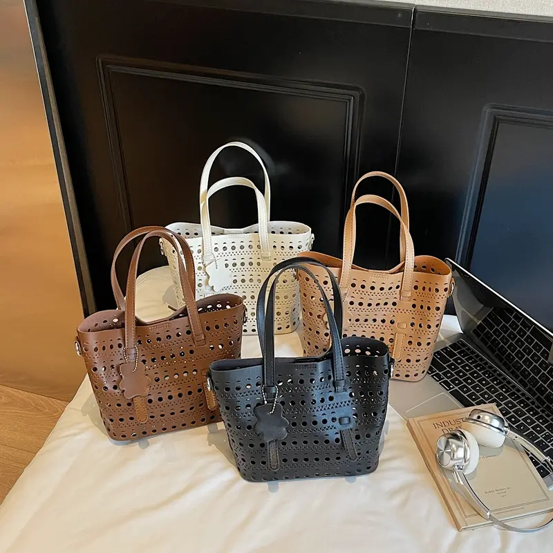 LEFTSIDE 2025 Summer New In Small PU Leather Hollow out Handbags and Purses Women's Crossbody Bag Short Handle Shoulder Bags
