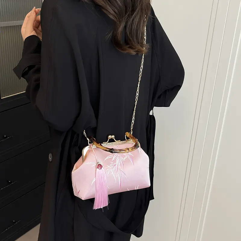 LEFTSIDE Chinese Style Small Shoulder Bags for Women 2025 Summer Short Handle Crossbody Bag Females Chain ​Handbags and Purses
