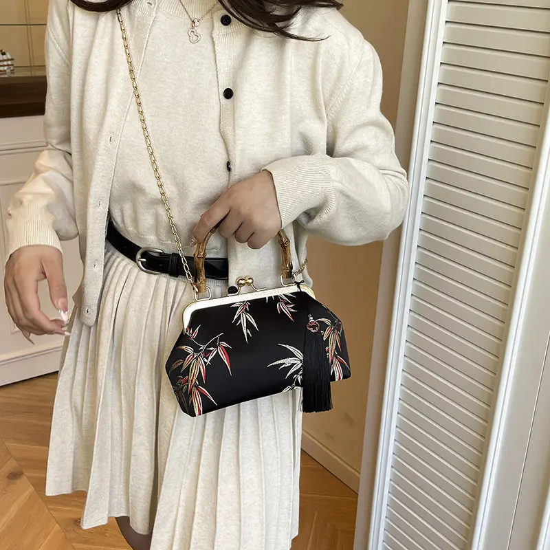LEFTSIDE Chinese Style Small Shoulder Bags for Women 2025 Summer Short Handle Crossbody Bag Females Chain ​Handbags and Purses