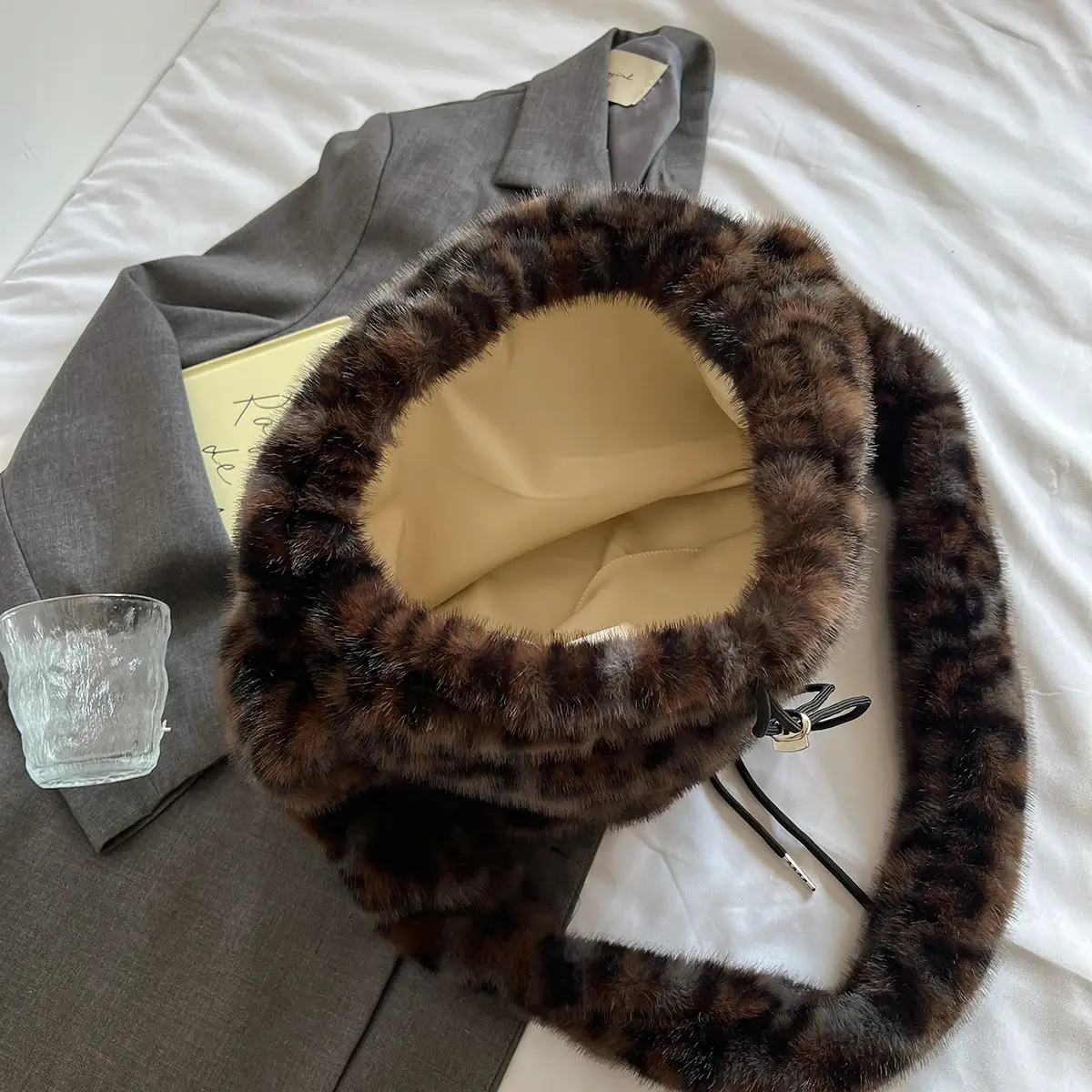 LEFTSIDE Small Leopard Faux Fur Shoulder Bags for Women 2024 Y2K Winter Korean Fashion New Trends Females Handbags and Purses