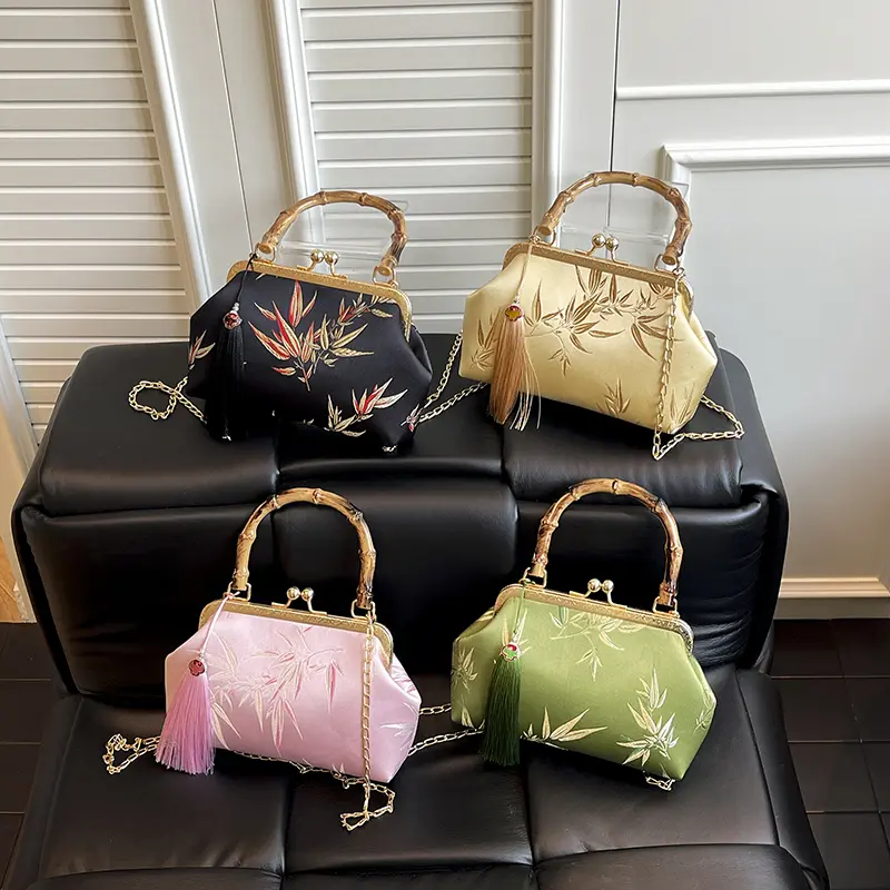 LEFTSIDE Chinese Style Small Shoulder Bags for Women 2025 Summer Short Handle Crossbody Bag Females Chain ​Handbags and Purses