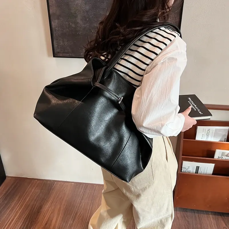 LEFTSIDE Big PU Leather Tote Bags for Women 2025 Y2K Ladies Shoulder Bag Female Retro Simple Luxury Designer Handbags and Purses